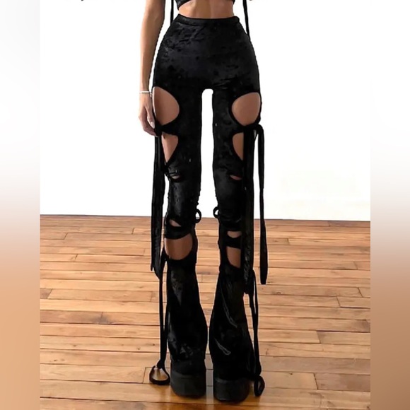 Goth Velvet Hollow Out Gothic Pants - Picture 1 of 5